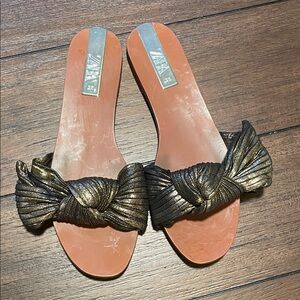Zara Women's Metallic Bronze Slide Sandals